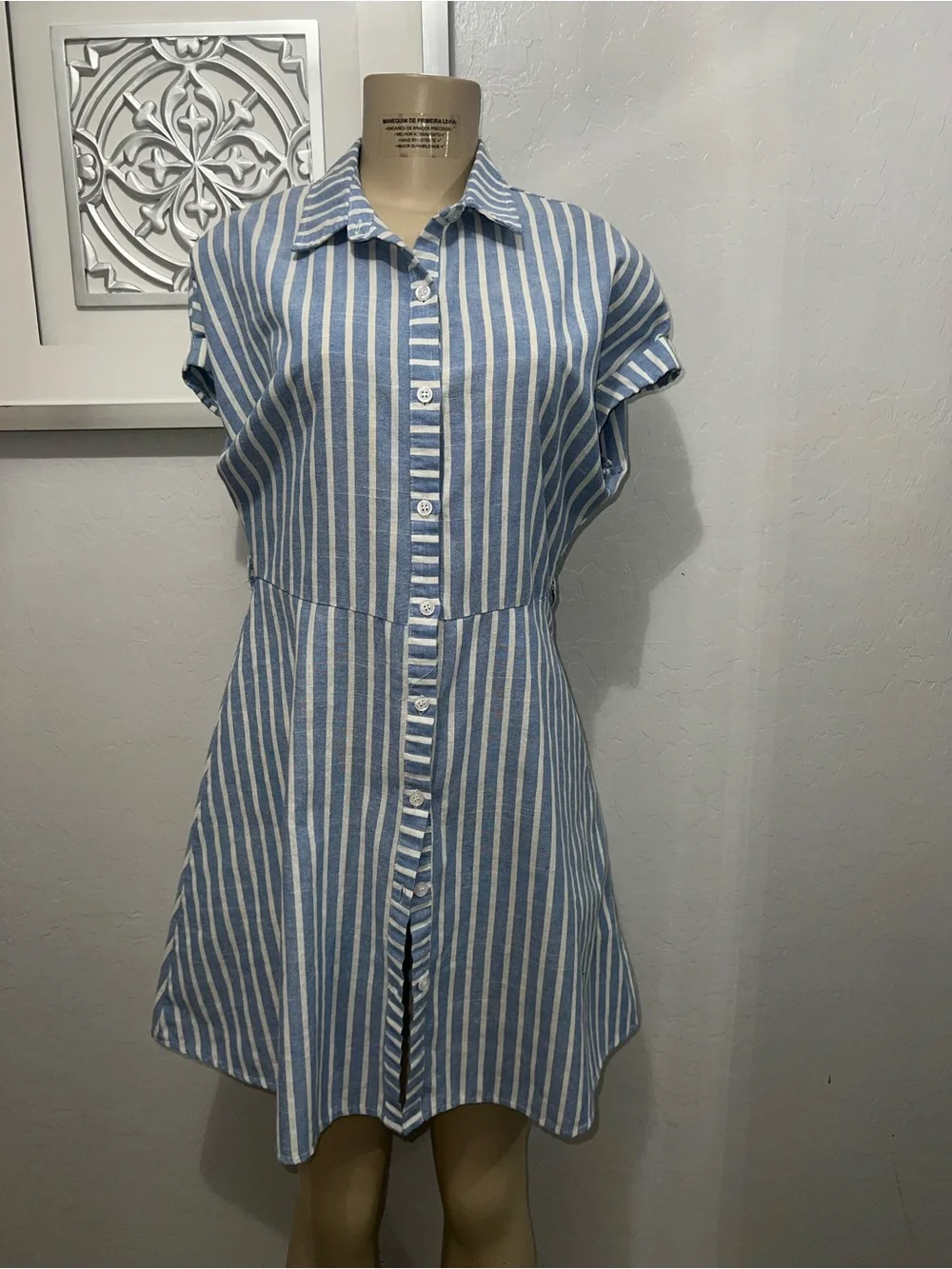 Charlotte Russe Blue & White Striped Button-Up Mini Dress - Picture 1 of 5